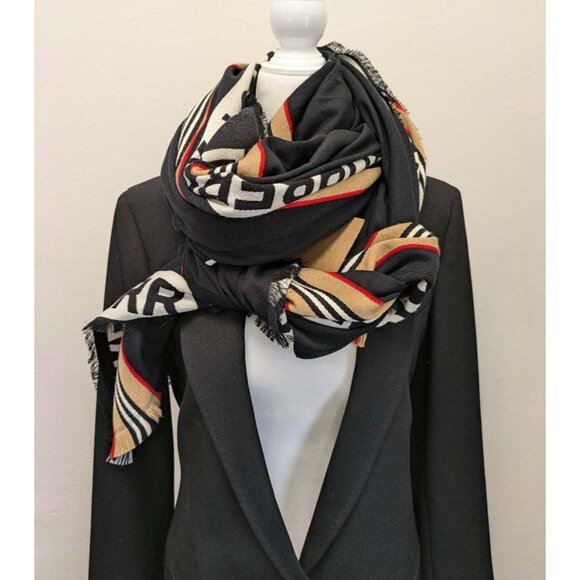 Burberry Ribbon England Heritage Icon Stripe Cotton Scarf in Black 185*1… - Picture 1 of 9